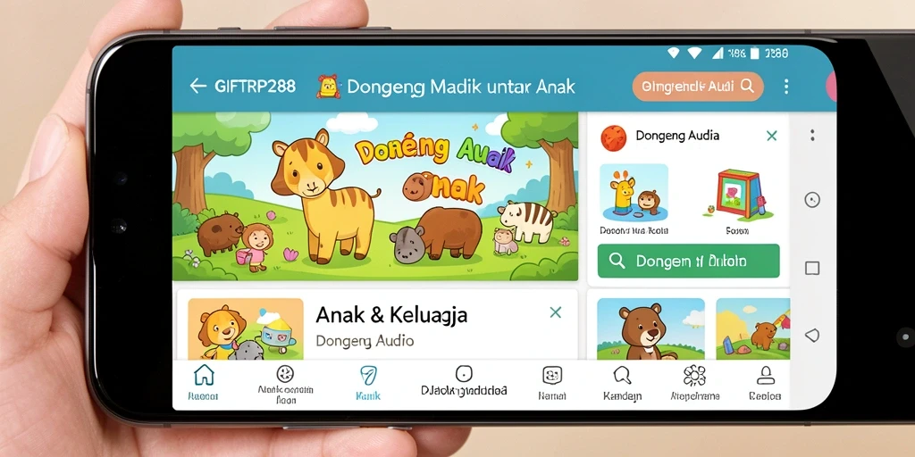 Tampilan antarmuka aplikasii GIFTRP288 untuk dongeng audio.