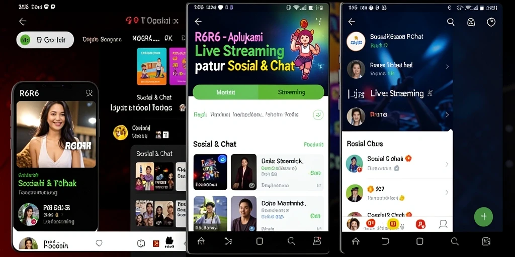 Tampilan antarmuka R6R6 menunjukkan fitur Live Streaming yang interaktif.