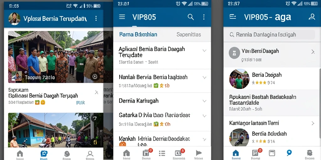 Antarmuka aplikasi VIP805 menampilkan berita daerah terkini dengan jelas.