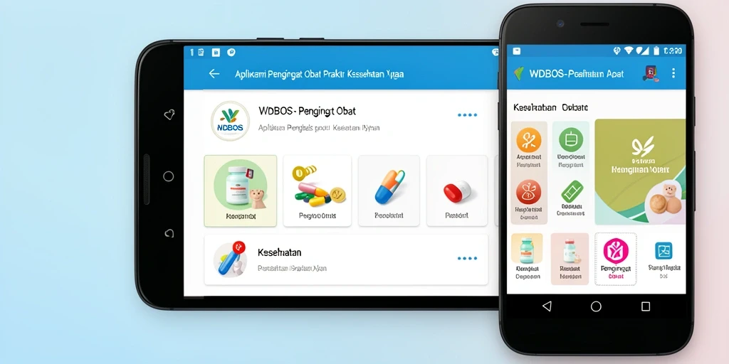 Antarmuka utama WDBOS dengan pengingat obat yang jelas dan mudah dibaca.